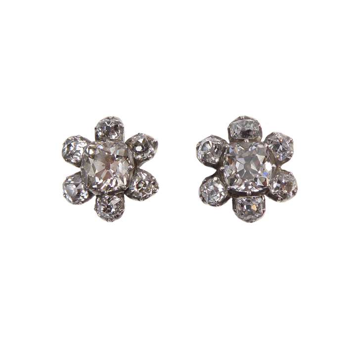 Pair of diamond flowerhead cluster earrings